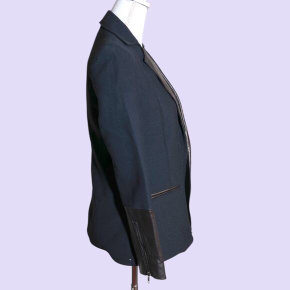 HELMUT LANG Black Blazer with Lamb Leather Trim - Size 0 - Picture 4 of 8